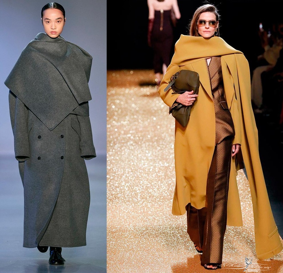 Пальто оверсайз с палантином